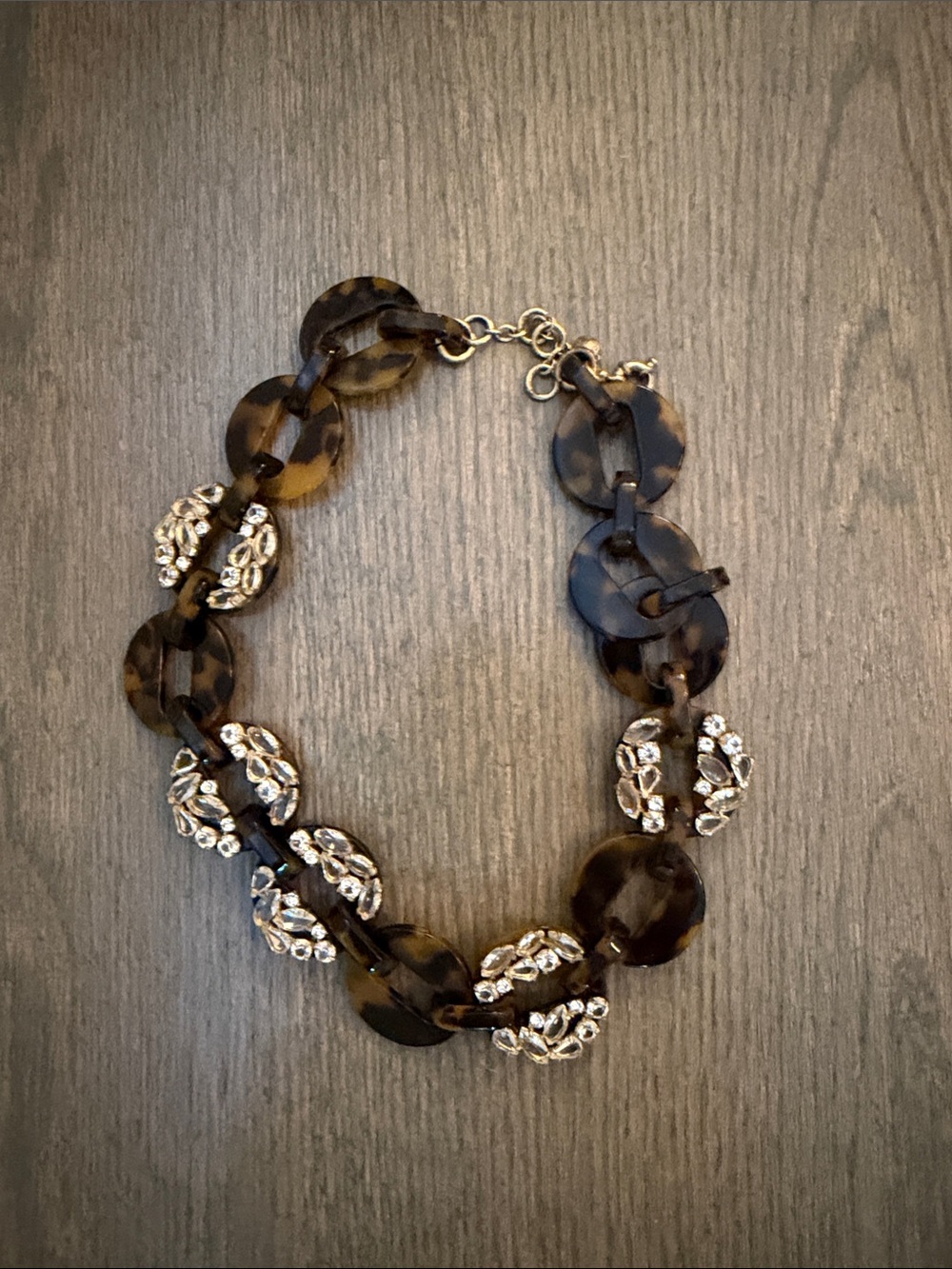 J. Crew Tortoiseshell-Link Necklace with Gold and Crystal Accents